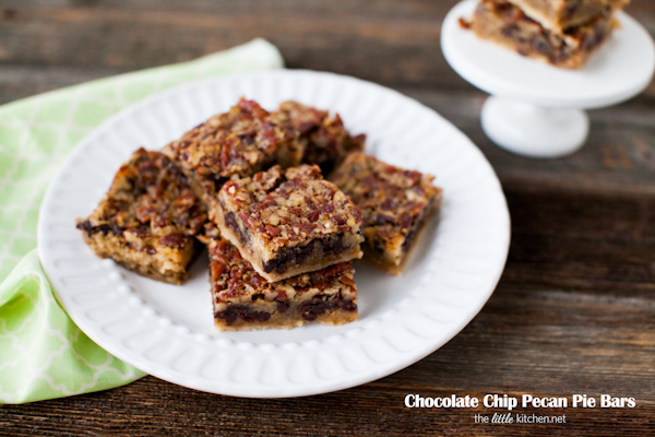 Chocolate Chip Pecan Pie Bars from thelittlekitchen.net