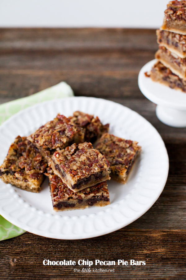 Chocolate Chip Pecan Pie Bars from thelittlekitchen.net