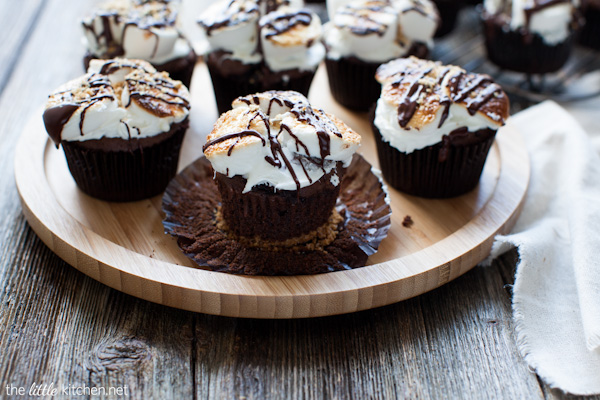 Chocolate Pumpkin S'mores Cupcakes from thelittlekitchen.net #campfiremallows