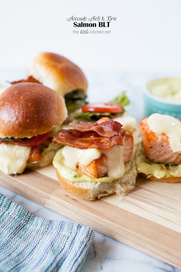 Salmon BLT with an Avocado Aioli & Brie from thelittlekitchen.net