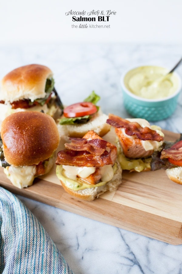 Salmon BLT with an Avocado Aioli & Brie from thelittlekitchen.net