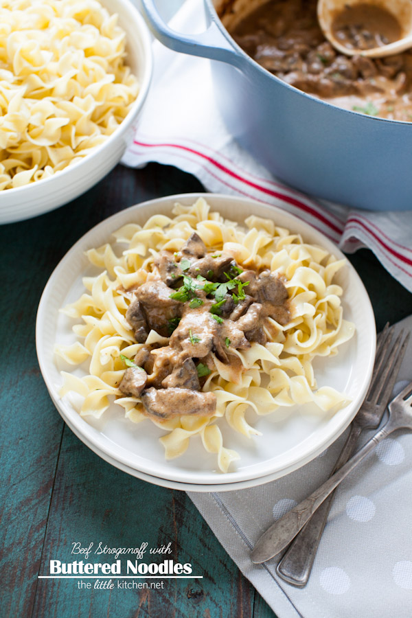 Beef Stroganoff with Buttered Noodles Recipe from thelittlekitchen.net