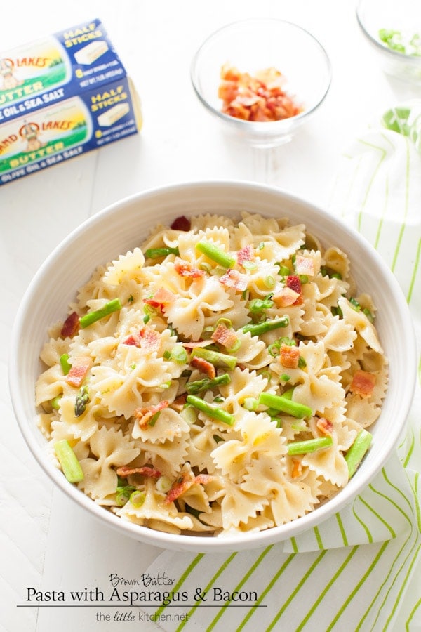 Brown Butter Pasta with Asparagus & Bacon from thelittlekitchen.net