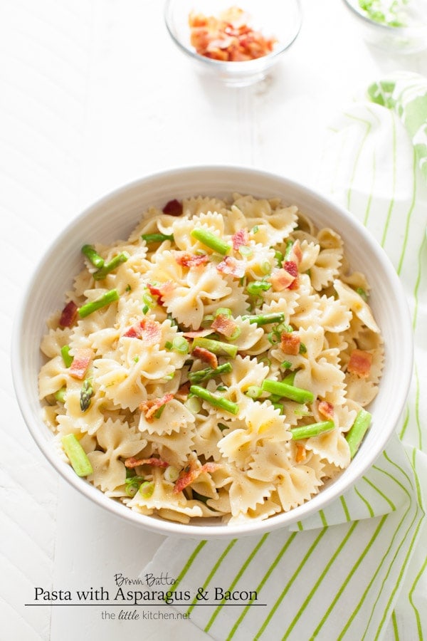 Brown Butter Pasta with Asparagus & Bacon from thelittlekitchen.net