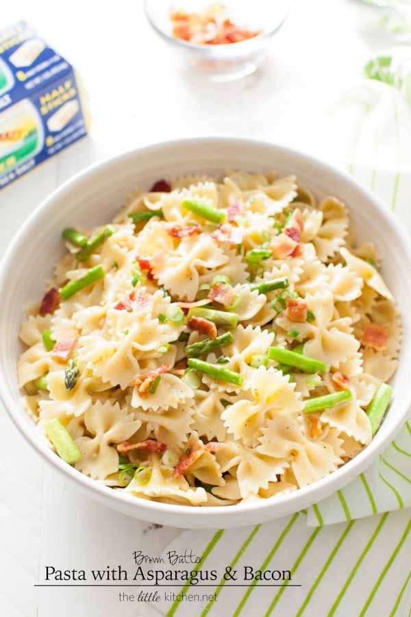 Brown Butter Pasta with Asparagus & Bacon from thelittlekitchen.net