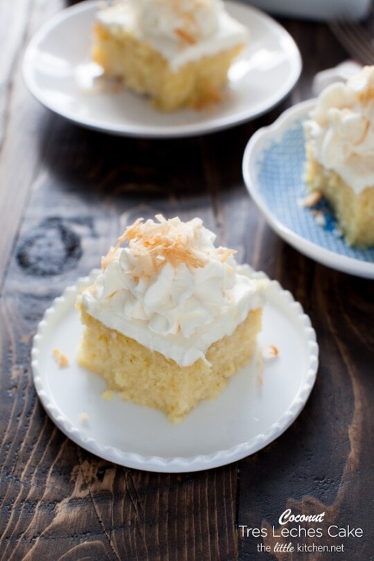 this tres leches cake is simply amazing with the right amount of moisture and it’s not soggy! the coconut makes it even better! Coconut Tres Leches Cake from The Little Kitchen thelittlekitchen.net