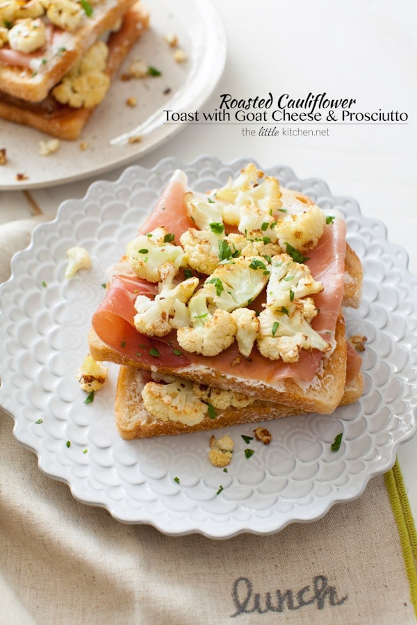 So easy to make...the flavors of the roasted cauliflower go so well well with butter, goat cheese & prosciutto! Roasted Cauliflower Toast with Goat Cheese & Prosciutto from thelittlekitchen.net