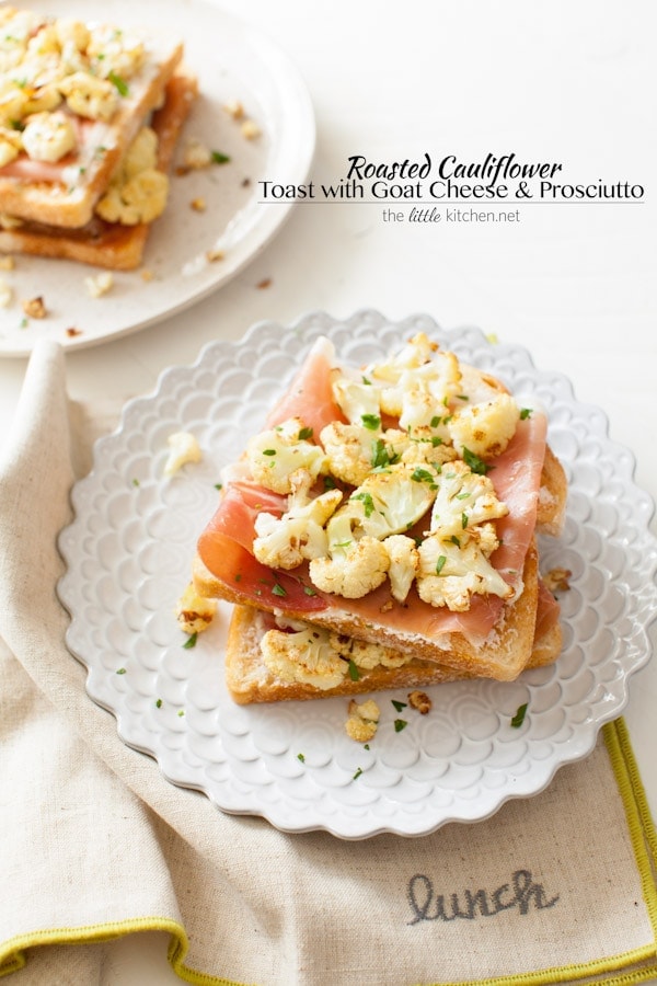 So easy to make...the flavors of the roasted cauliflower go so well well with butter, goat cheese & prosciutto! Roasted Cauliflower Toast with Goat Cheese & Prosciutto from thelittlekitchen.net