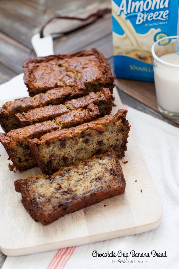 This bread is so easy to make and it's made with almondmilk! Chocolate Chip Banana Bread from thelittlekitchen.net