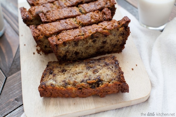 This bread is so easy to make and it's made with almondmilk! Chocolate Chip Banana Bread from thelittlekitchen.net