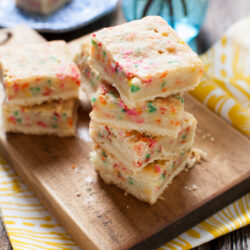 These bars are so gooey and perfect...the sprinkles are a must! Funfetti Gooey Butter Shortbread Bars from thelittlekitchen.net