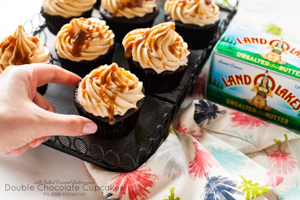 Double Chocolate Cupcakes with Salted Caramel Buttercream from thelittlekitchen.net