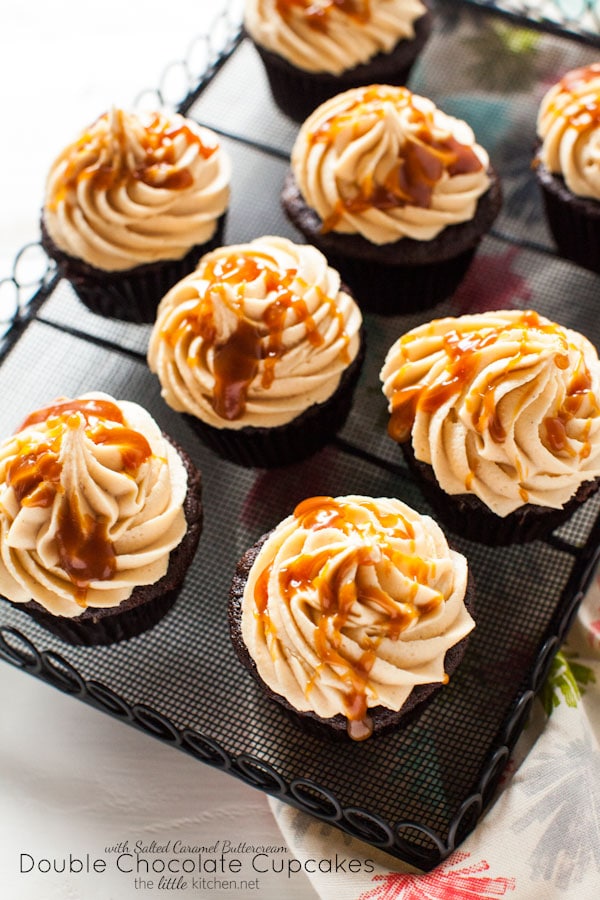 Double Chocolate Cupcakes with Salted Caramel Buttercream from thelittlekitchen.net