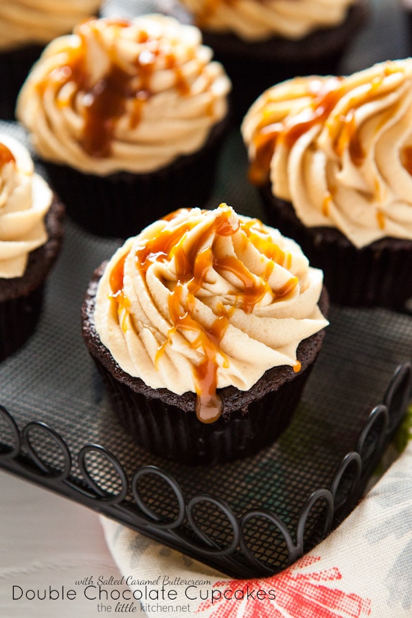 Double Chocolate Cupcakes with Salted Caramel Buttercream from thelittlekitchen.net