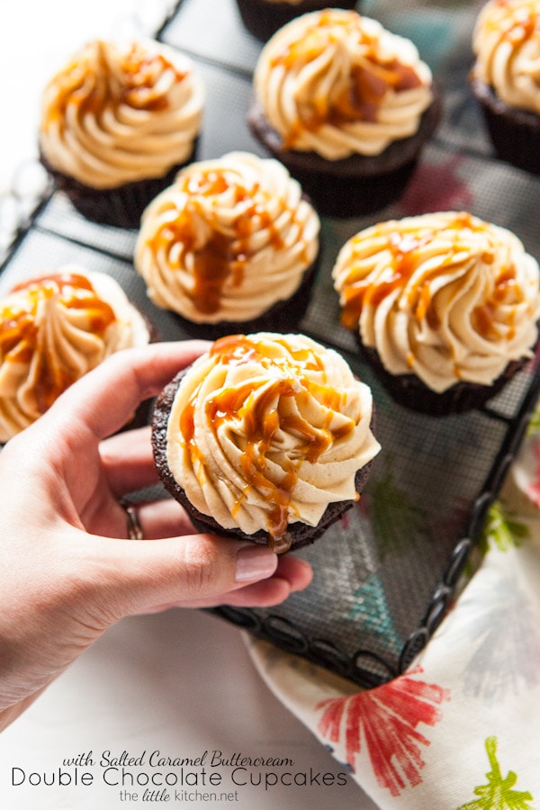 Double Chocolate Cupcakes with Salted Caramel Buttercream from thelittlekitchen.net