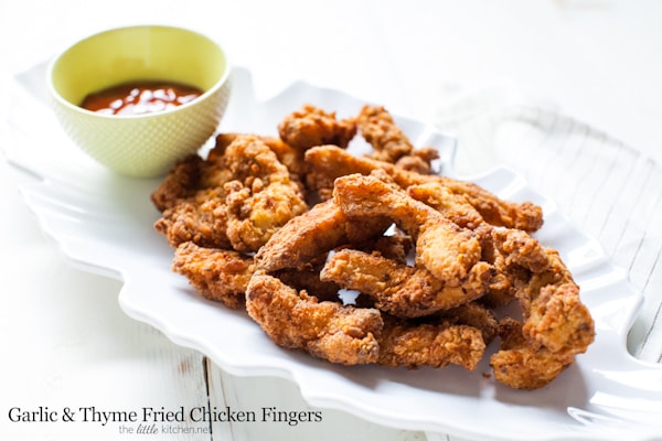 So easy to make and flavorful...this is an elevated fried chicken! Garlic and Thyme Fried Chicken Fingers from thelittlekitchen.net