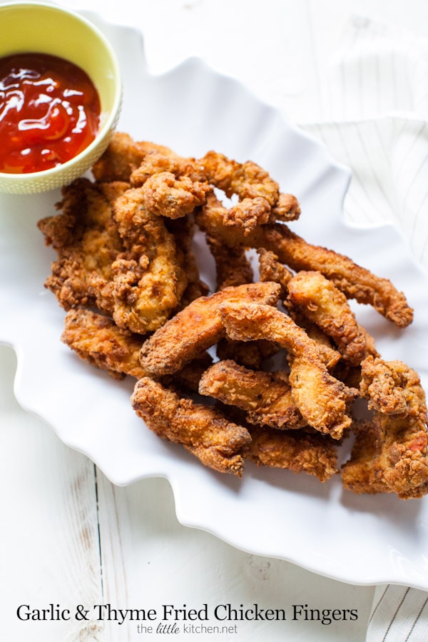 So easy to make and flavorful...this is an elevated fried chicken! Garlic and Thyme Fried Chicken Fingers from thelittlekitchen.net