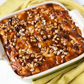 Croissant Bread Pudding with Espresso Butterscotch Sauce from thelittlekitchen.net