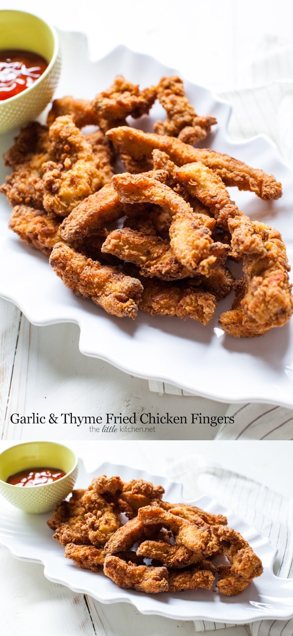 So easy to make and flavorful...this is an elevated fried chicken! Garlic and Thyme Fried Chicken Fingers from thelittlekitchen.net