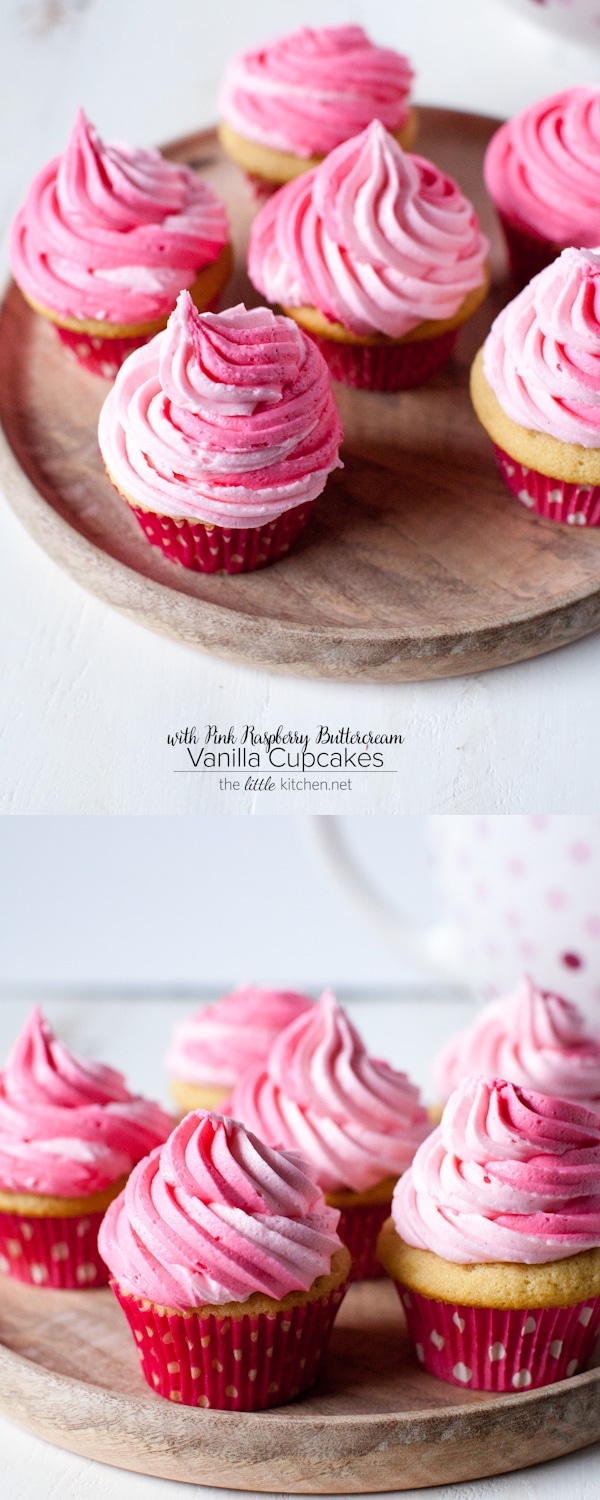 Vanilla Cupcakes with Pink Raspberry Buttercream from thelittlekitchen.net