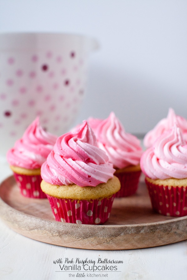 Vanilla Cupcakes with Pink Raspberry Buttercream from thelittlekitchen.net