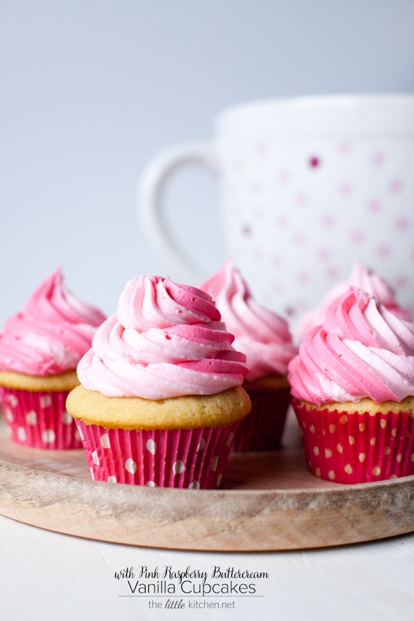 Vanilla Cupcakes with Pink Raspberry Buttercream from thelittlekitchen.net