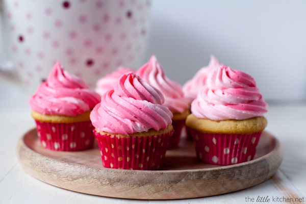 Vanilla Cupcakes with Pink Raspberry Buttercream from thelittlekitchen.net