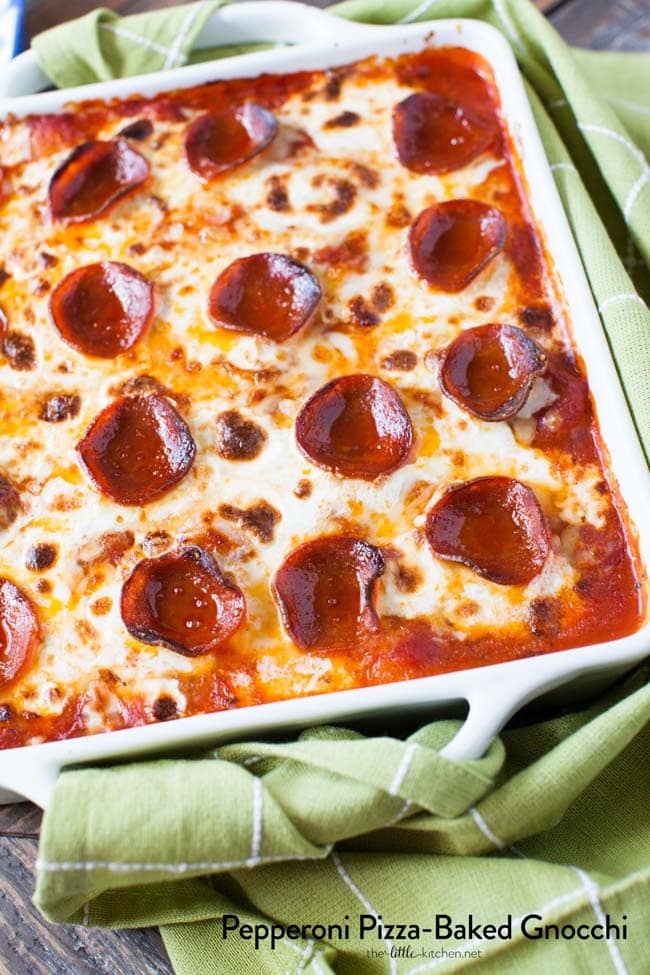 Pepperoni Pizza-Baked Gnocchi from thelittlekitchen.net