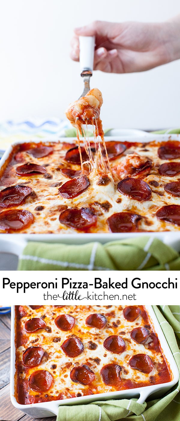 Pepperoni Pizza-Baked Gnocchi from thelittlekitchen.net