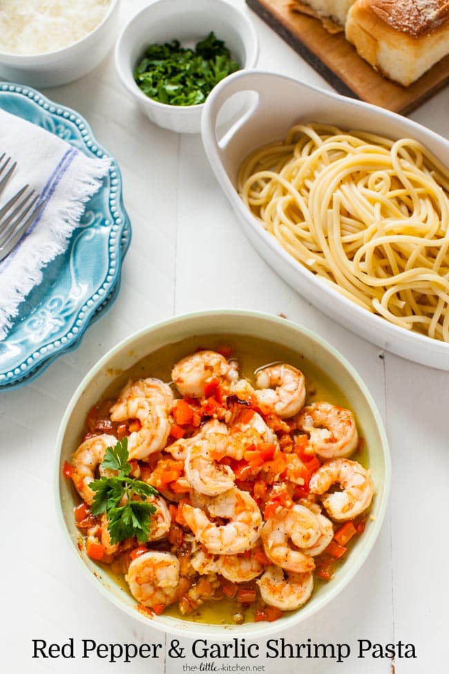 Red Pepper and Garlic Shrimp Pasta from thelittlekitchen.net