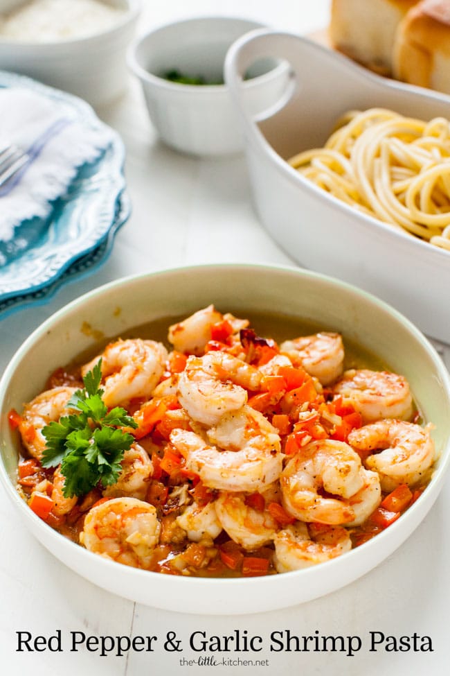 Red Pepper and Garlic Shrimp Pasta from thelittlekitchen.net