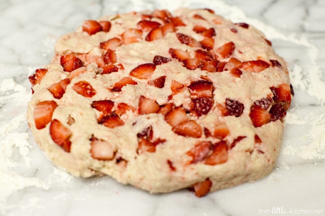 Strawberries and Cream Scones with White Chocolate Glaze from thelittlekitchen.net