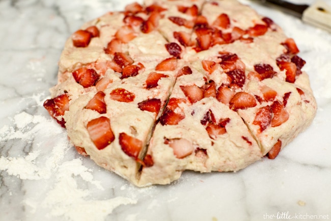 Strawberries and Cream Scones with White Chocolate Glaze from thelittlekitchen.net