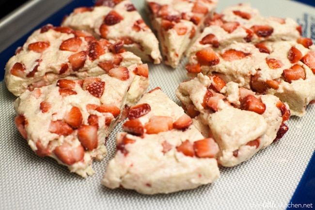 Strawberries and Cream Scones with White Chocolate Glaze from thelittlekitchen.net