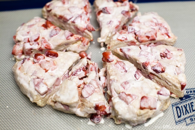 Strawberries and Cream Scones with White Chocolate Glaze from thelittlekitchen.net