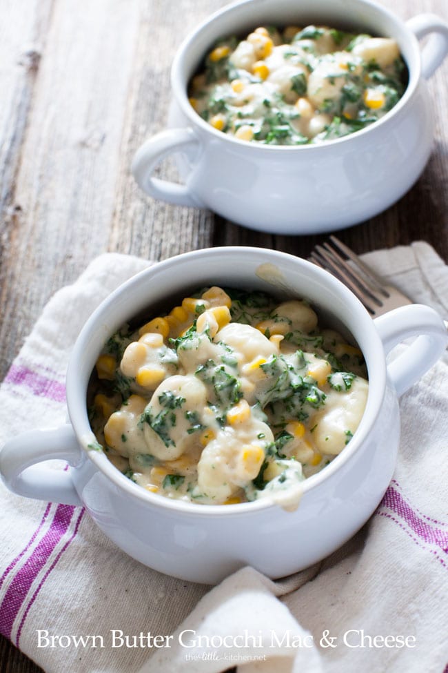 Brown Butter Gnocchi Mac & Cheese with Kale and Corn from thelittlekitchen.net