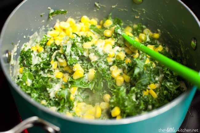 Brown Butter Gnocchi Mac & Cheese with Kale and Corn from thelittlekitchen.net