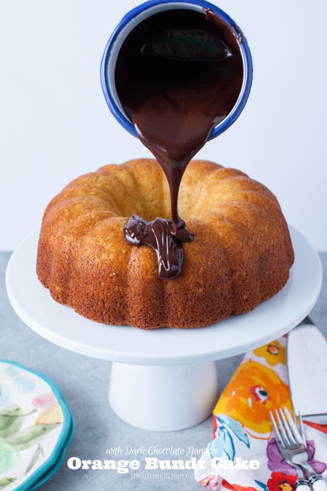 Orange Bundt Cake with Dark Chocolate Ganache from thelittlekitchen.net