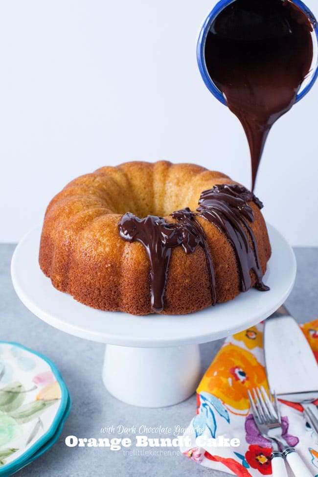 Orange Bundt Cake with Dark Chocolate Ganache from thelittlekitchen.net