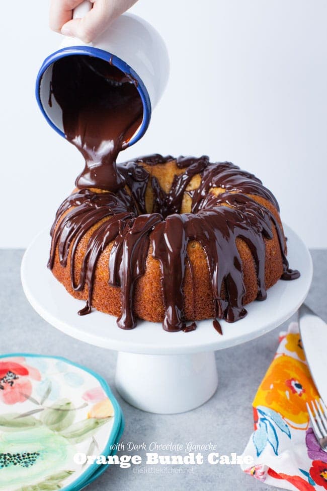 Orange Bundt Cake with Dark Chocolate Ganache from thelittlekitchen.net