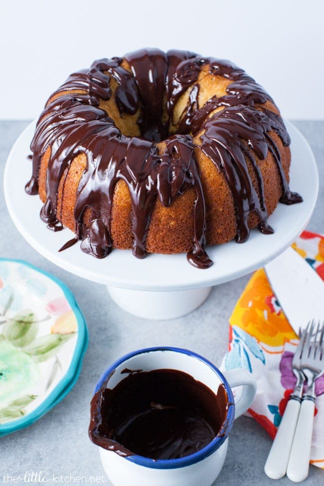 Orange Bundt Cake with Dark Chocolate Ganache from thelittlekitchen.net