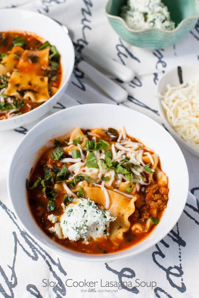 Slow Cooker Lasagna Soup from thelittlekitchen.net