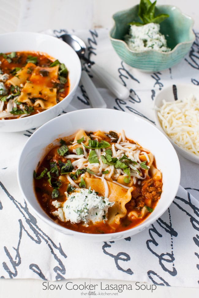 Slow Cooker Lasagna Soup from thelittlekitchen.net