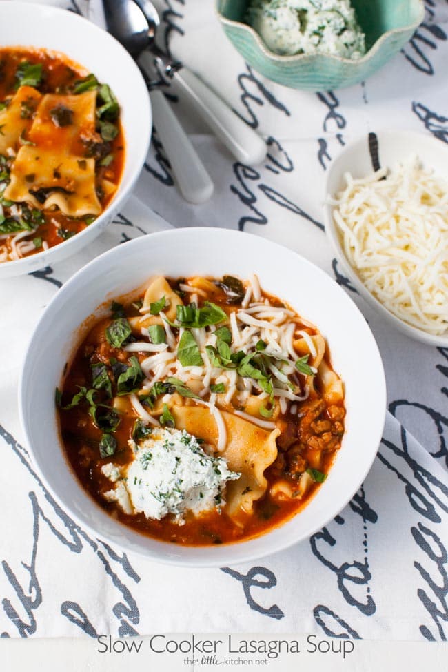 Slow Cooker Lasagna Soup from thelittlekitchen.net