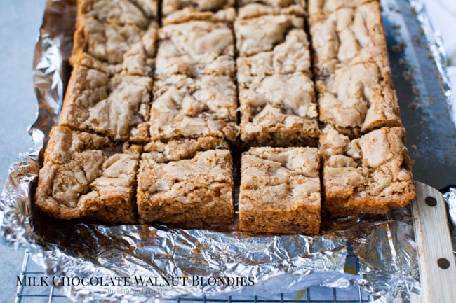 Milk Chocolate Walnut Blondies from thelittlekitchen.net