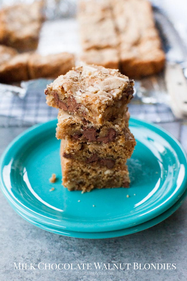 Milk Chocolate Walnut Blondies from thelittlekitchen.net