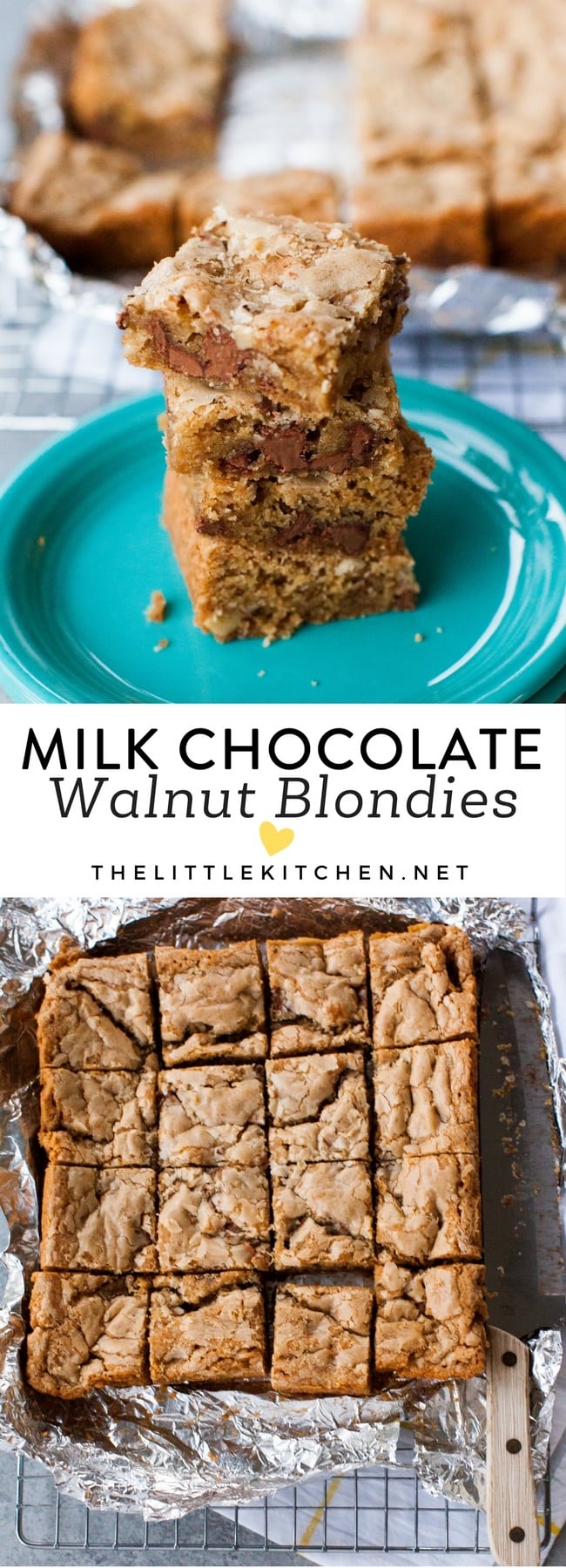 Milk Chocolate Walnut Blondies from thelittlekitchen.net