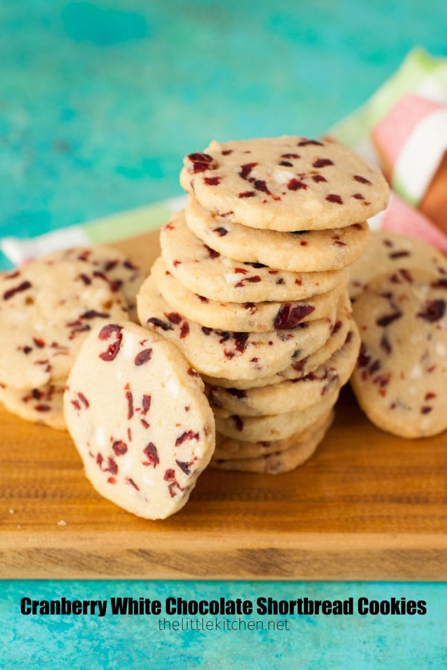 Cranberry White Chocolate Shortbread Cookies from thelittlekitchen.net