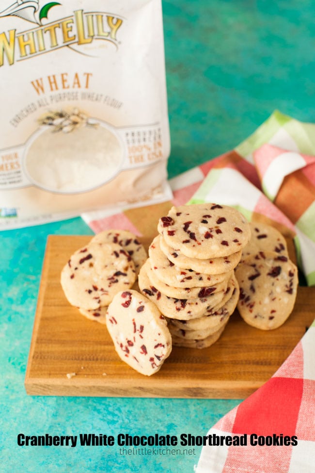 Cranberry White Chocolate Shortbread Cookies from thelittlekitchen.net