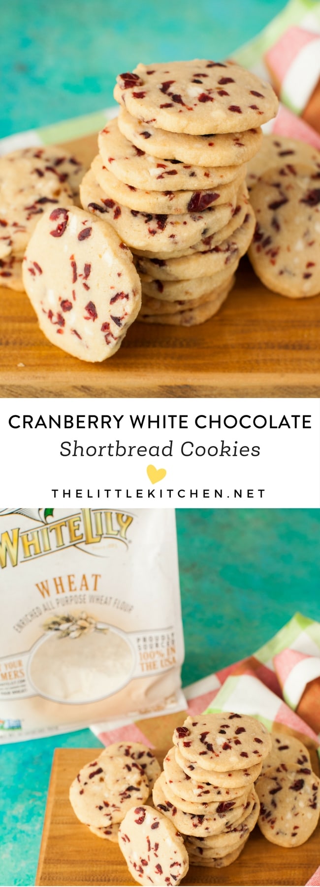 Cranberry White Chocolate Shortbread Cookies from thelittlekitchen.net